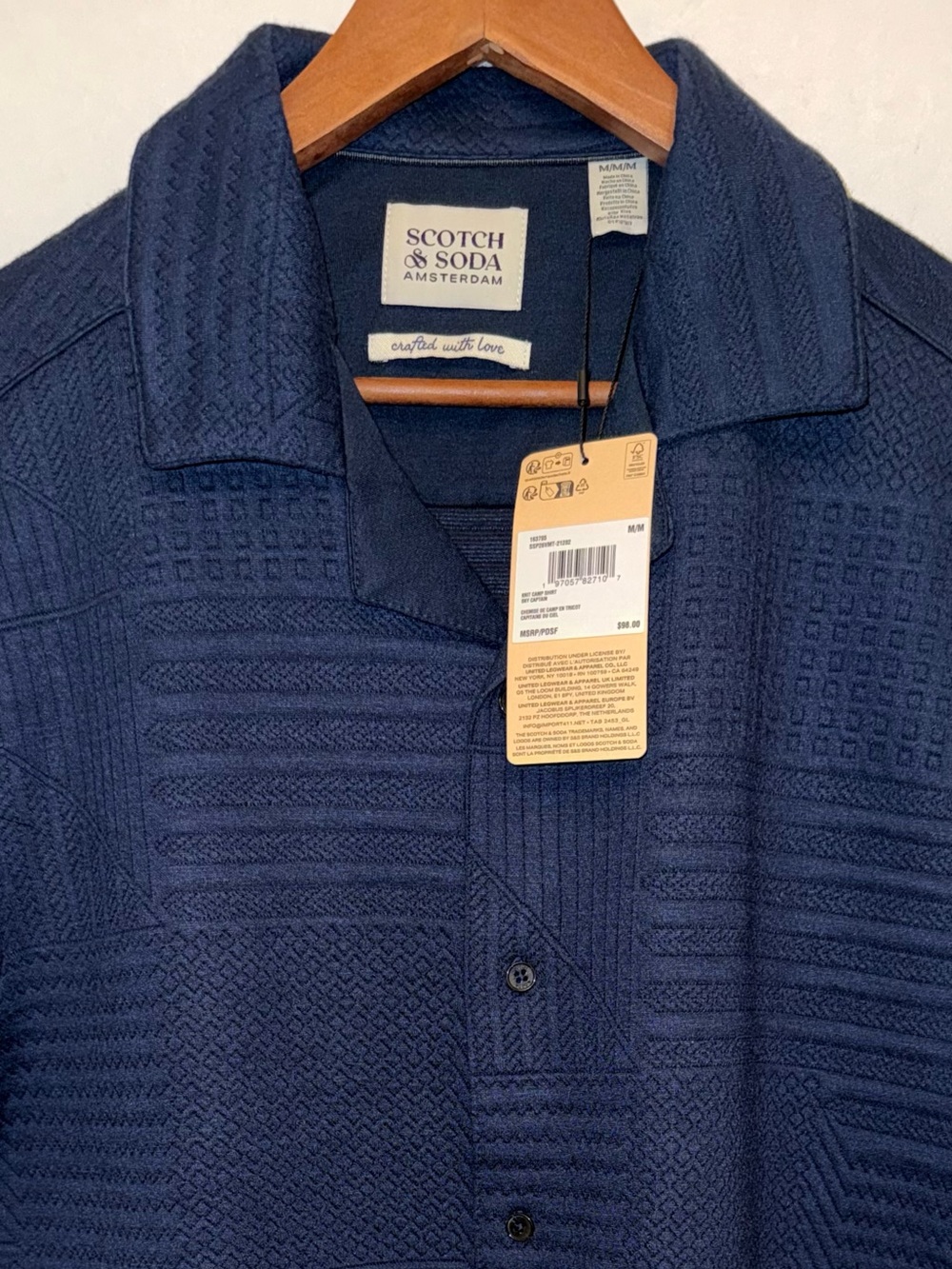NWT Scotch & Soda Jacquard Knit Camp Shirt in “Sky Captain” Blue - Picture 2 of 8